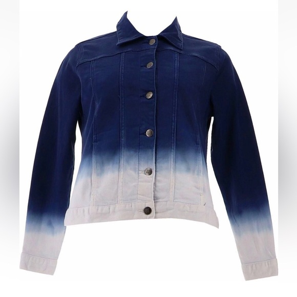 Ombré Jean Jacket 3X  Coastal Chic Navy White Nautical Vibes Soft Mermaidcore - Picture 1 of 10